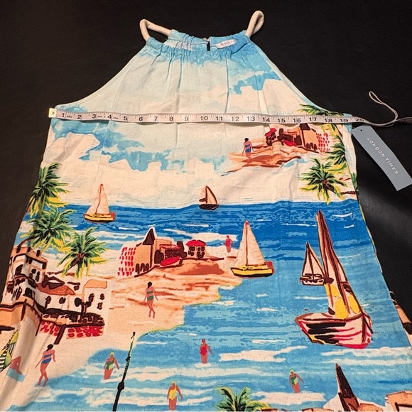 London Times Multicolor Beach Scene Linen Blend Dress NWT size 10 - Picture 11 of 15